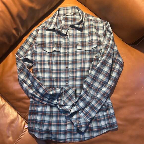 Arc’teryx Plaid Tech Button-Up Navy/Orange M - Picture 1 of 4